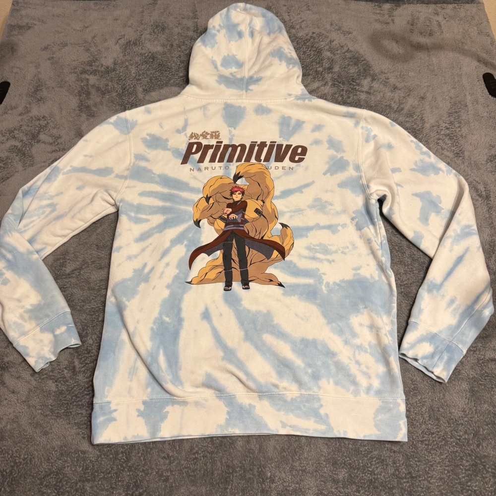 Primitive x Naruto Shippuden Gaara Tie Dye Hoodie Mens Medium Blue White Graphic